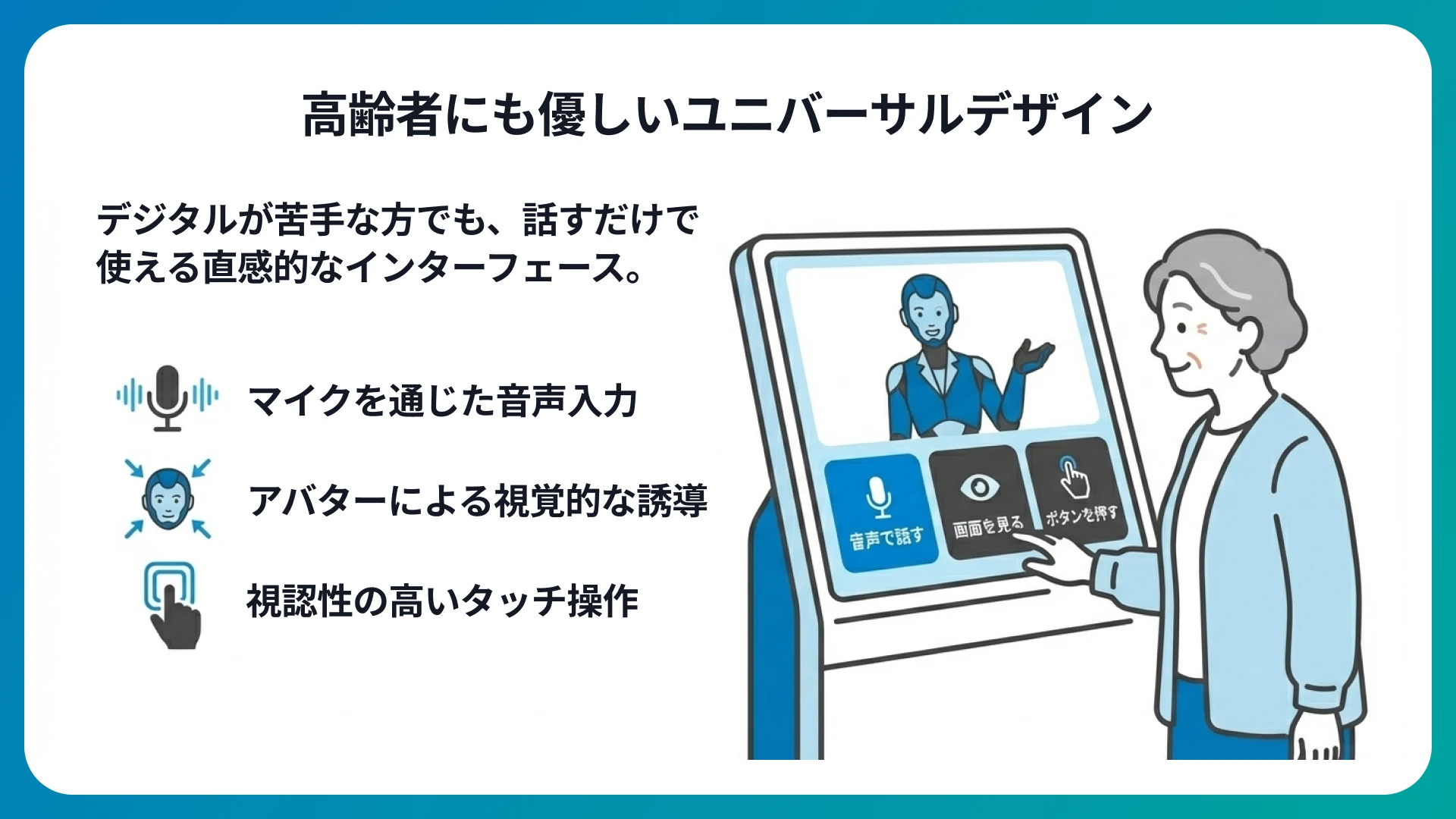 高齢者でも使いやすい、直感的なインターフェース